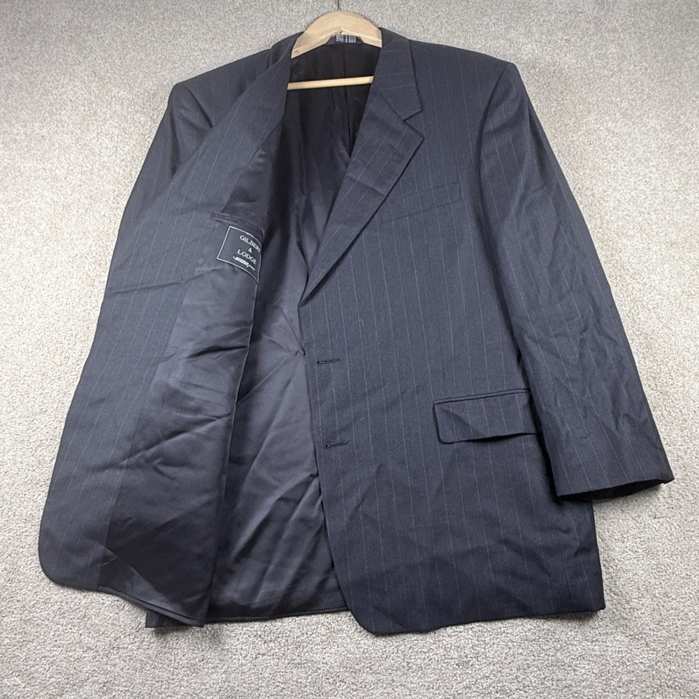 Gilbert & Lodge Suit Jacket Mens 46R Blazer Gray Pinstripe 100% Wool Ambassador